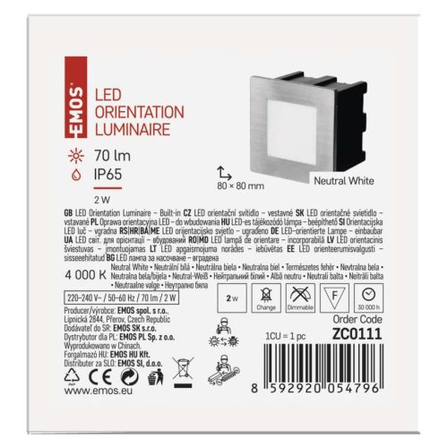 EMOS LED beépíthető irányfény, 75lm IP65 természetes fehér, négyzet forma