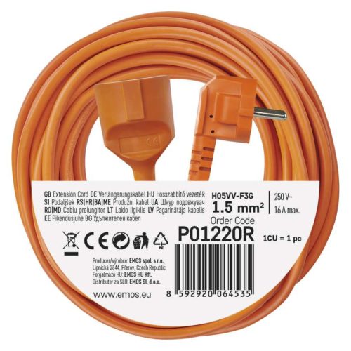 Emos lengőkábel 20m 1,5mm 1×2P+PE 250V~/16A 3680W max H05VV-F3G narancs