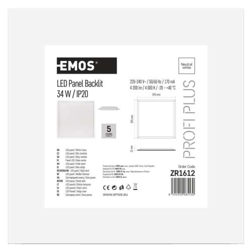 Emos Lexxo LED panel beépíthető négzet 4200lm term. fehér, 595×595×30 mm