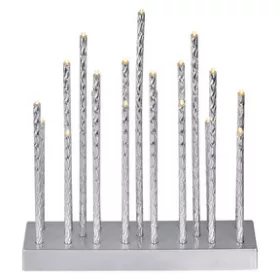   LED gyertyatartó, ezüst, 28,5 cm, 3x AA, beltéri, meleg fehér, időzítő