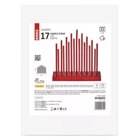 LED gyertyatartó, piros, 28,5 cm, 3x AA, beltéri, meleg fehér, időzítő