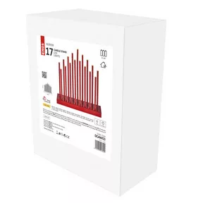 LED gyertyatartó, piros, 28,5 cm, 3x AA, beltéri, meleg fehér, időzítő