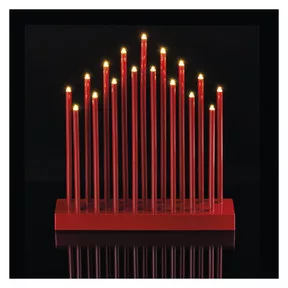 LED gyertyatartó, piros, 28,5 cm, 3x AA, beltéri, meleg fehér, időzítő