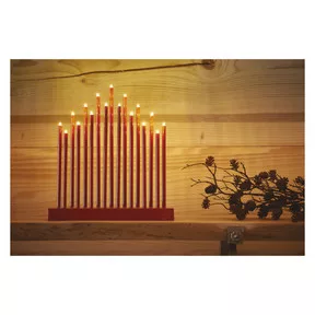 LED gyertyatartó, piros, 28,5 cm, 3x AA, beltéri, meleg fehér, időzítő