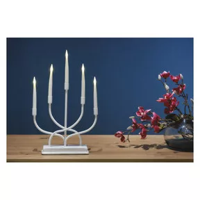 LED gyertyatartó, fém, fehér, 40 cm, 2x AA, beltéri, meleg fehér