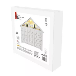 LED adventi naptár, fa, 35x33 cm, 2x AA, beltéri, meleg fehér, időzítő