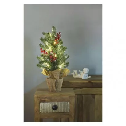 LED karácsonyfa, havas, 52 cm, 3x AA, beltéri, meleg fehér, időzítő