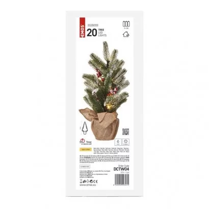 LED karácsonyfa, havas, 52 cm, 3x AA, beltéri, meleg fehér, időzítő
