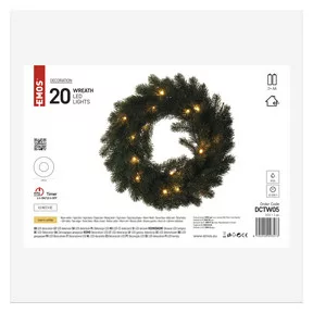 LED karácsonyi koszorú, 40 cm, 2x AA, beltéri, meleg fehér, időzítő
