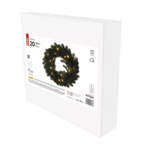 LED karácsonyi koszorú, 40 cm, 2x AA, beltéri, meleg fehér, időzítő