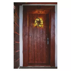 LED karácsonyi koszorú, havas, 38 cm, 2x AA, beltéri, meleg fehér, időzítő