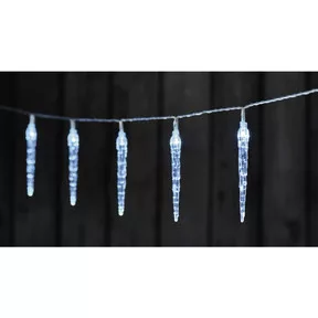LED karácsonyi fényfüzér – 10x jégcsap, 1,35 m, 2x AA, beltéri, hideg fehér, időzítő