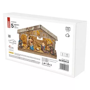 LED karácsonyi betlehem, fa, 19 cm, 3x AA, beltéri, meleg fehér, időzítő
