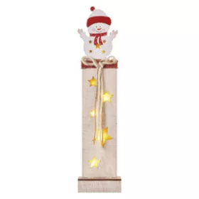   LED dekoráció, fa – hóember, 46 cm, 2x AA, beltéri, meleg fehér, időzítő