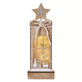   LED dekoráció, fa – téli tájkép, 34 cm, 2x AA, beltéri, meleg fehér, időzítő