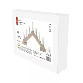 LED gyertyatartó, fa, 29 cm, 2x AA, beltéri, meleg fehér, időzítő