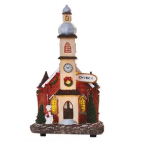   LED karácsonyi templom, 17,5 cm, 3x AA, beltérre, meleg fehér