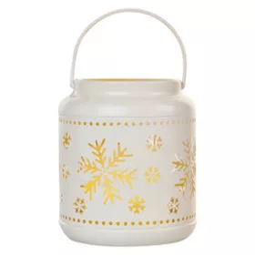   LED dekoráció – lámpa hópelyhekkel, fém, fehér, 14 cm, 3x AAA, beltéri, vintage