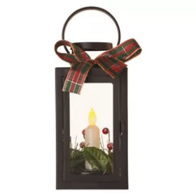   LED dekoráció – karácsonyi lámpa gyertyával, fekete, 20 cm, 3x AAA, beltéri, vintage