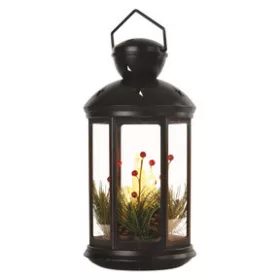   LED dekoráció – karácsonyi lámpa gyertyákkal, fekete, 35,5 cm, 3x C, beltéri, vintage