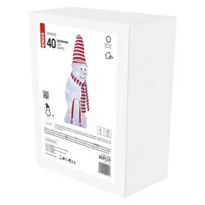 LED karácsonyi hóember sállal és sapkával, 46 cm, kültéri és beltéri, hideg fehér, időzítő