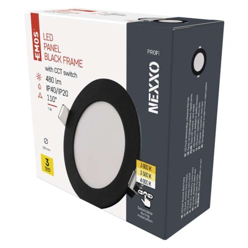 LED süllyesztett lámpatest NEXXO, kerek, fekete, 7W, CCT