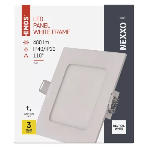 LED süllyesztett lámpatest NEXXO, négyzet, fehér, 7W, természetes fehér