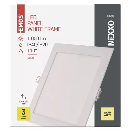 LED süllyesztett lámpatest NEXXO, négyzet, fehér, 12W, meleg fehér