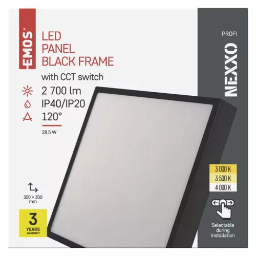 LED felületi lámpatest NEXXO, négyzet, fekete, 28,5W, CCT