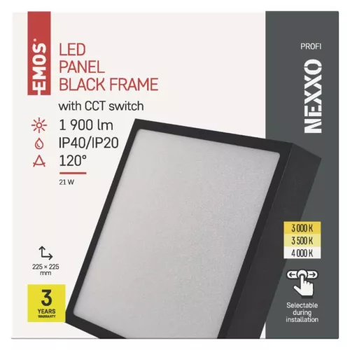 LED felületi lámpatest NEXXO, négyzet, fekete, 21W, CCT