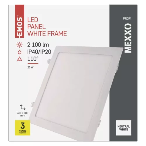 LED süllyesztett lámpatest NEXXO, négyzet, fehér, 24W, természetes fehér