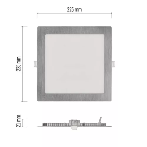 LED süllyesztett lámpatest NEXXO, négyzet, ezüst, 18W, CCT