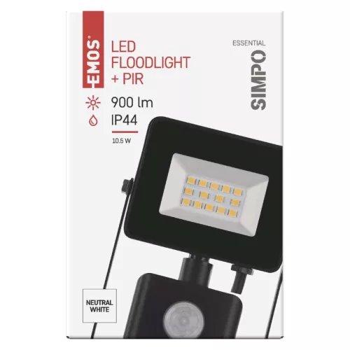 LED reflektor SIMPO PIR 10,5W, fekete, természetes fehér