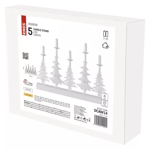 LED gyertyatartó – karácsonyfák gyertyákkal, 24 cm, 2x AA, beltéri, meleg fehér, időzítő