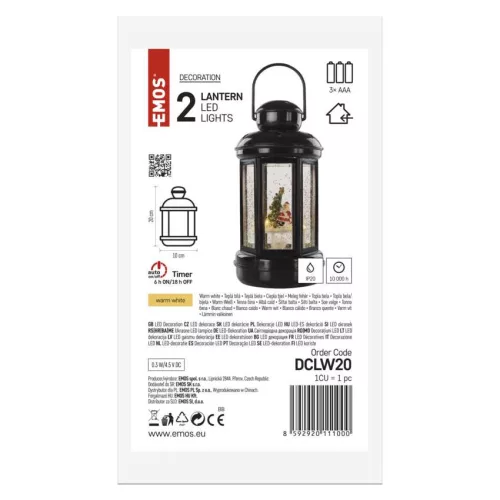 LED dekoráció – karácsonyi lámpás télapóval, 20 cm, 3x AAA, beltéri, meleg fehér, időzítő