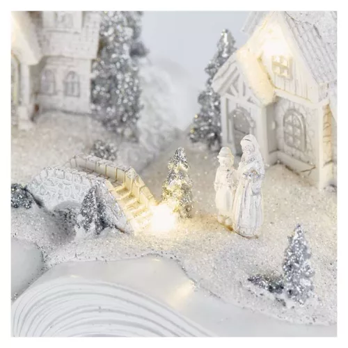LED karácsonyi falu – könyv, 12,5 cm, 3× AA, beltérre, meleg fehér