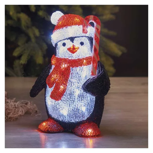 LED karácsonyi pingvin, 30,5 cm, kültéri és beltéri, hideg fehér