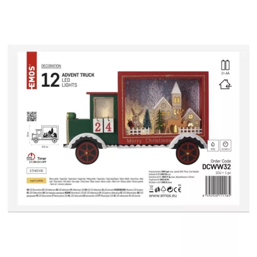 LED adventi naptár, fa autó, 20x30,5 cm, 2x AA, beltéri, meleg fehér, időzítő