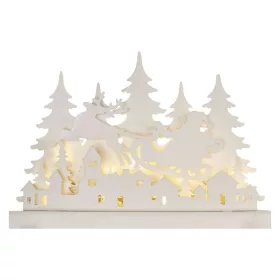   LED dekoráció, fa – karácsonyi falu, 31 cm, 2x AA, beltéri, meleg fehér, időzítő