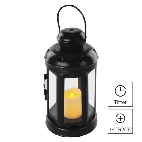 LED fekete, kerek lámpás, 18,5 cm, 1x CR2032, beltéri, vintage, időzítő