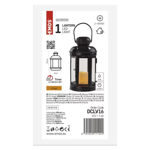 LED fekete, kerek lámpás, 18,5 cm, 1x CR2032, beltéri, vintage, időzítő