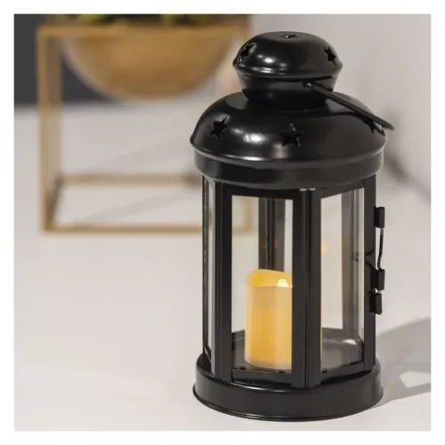 LED fekete, kerek lámpás, 18,5 cm, 1x CR2032, beltéri, vintage, időzítő