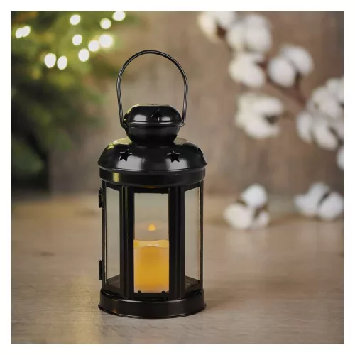 LED fekete, kerek lámpás, 18,5 cm, 1x CR2032, beltéri, vintage, időzítő