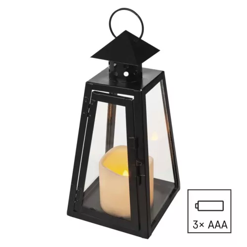 LED fekete, szögletes lámpás, 26,5 cm, 3x AAA, beltéri, vintage