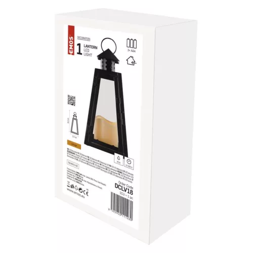 LED fekete, szögletes lámpás, 26,5 cm, 3x AAA, beltéri, vintage