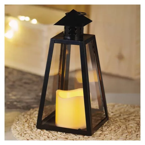 LED fekete, szögletes lámpás, 26,5 cm, 3x AAA, beltéri, vintage