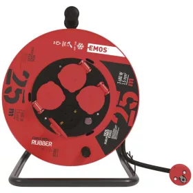   Kültéri kábeldob IP44, 25 m, 4 aljzat, fekete / gumi / 230 V / 1,5 mm2