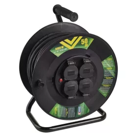   Kültéri kábeldob IP44, 50 m, 4 aljzat, fekete / gumi / 230 V / 1,5 mm2