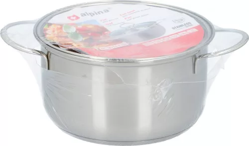 Alpina rozsdamentes acél fazék fedővel, ezüst színű, 2,4l 18x10cm, indukciós, és minden hőforráshoz használható