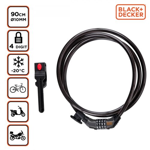 BLACK+DECKER Kerékpár kábelzár, számzáras (4x), ⌀1x90cm, 200g (BXCHBL7008)